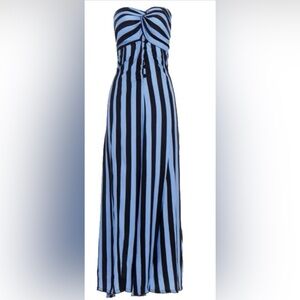 AGUA BENDITA Blue and Black Striped Maxi Dress